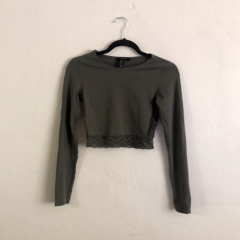 Forever 21 Army Green Long Sleeve Crop Top